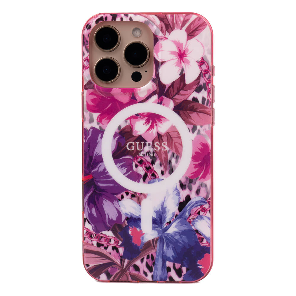 Guess iPhone 16 Pro Max Orjinal Lisanslı M-safe Şarj Özellikli IML Baskılı Jungle Ring Kılıf Guess iPhone 16 Pro Max Orjinal Lisanslı M-safe Şarj Özellikli IML Baskılı Jungle Ring Kılıf